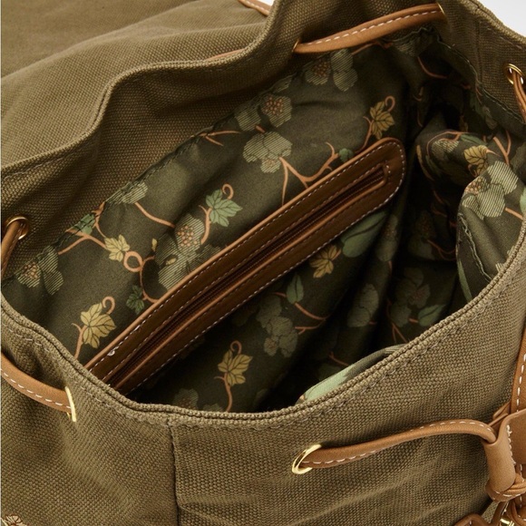 New Over The Garden Wall Olive Floral Embroidered Backpack